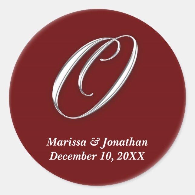 Initial O wine red monogram custom name favor seal (Front)