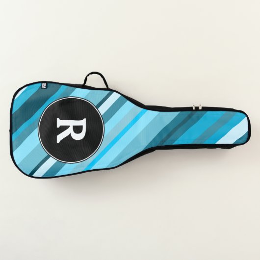 Initial + Ocean-Inspired Blue/Teal/Aqua Stripes Guitar Case (Front)