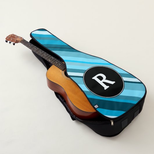 Initial + Ocean-Inspired Blue/Teal/Aqua Stripes Guitar Case (3/4)