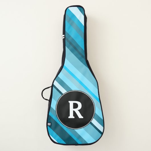 Initial + Ocean-Inspired Blue/Teal/Aqua Stripes Guitar Case (Front)