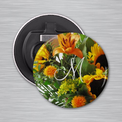 Initial on Large Sunflowers 225_in Magnet Bottle Opener