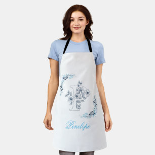 Initial "P" Blue Monogram Calm Floral Apron