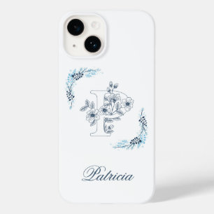 Initial "P" Blue Monogram Calm Floral Case-Mate iPhone 14 Case