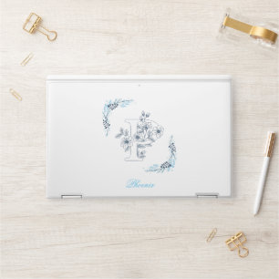 Initial "P" Blue Monogram Calm Floral HP Laptop Skin