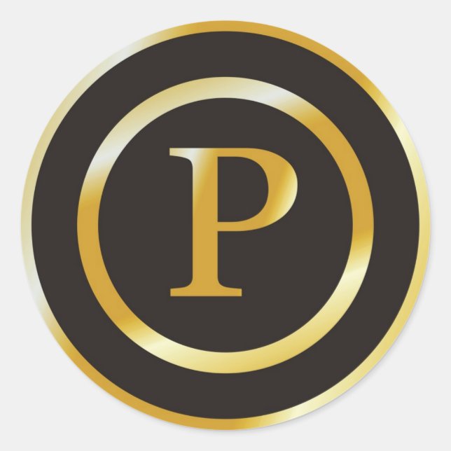 Initial P Gold Monogram Wedding  Stickers (Front)