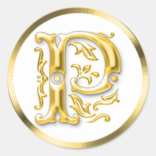 Initial P Round Sticker in Gold