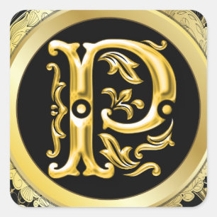 Initial P Square Sticker in Gold