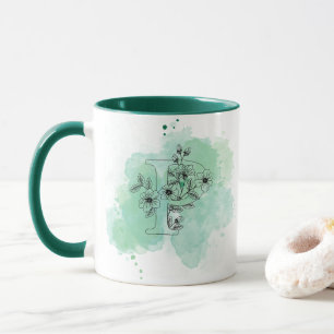 Initial P Watercolor Monogram Green Botanical Mug
