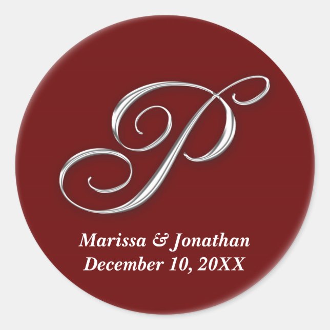Initial P wine red monogram custom name favor seal (Front)
