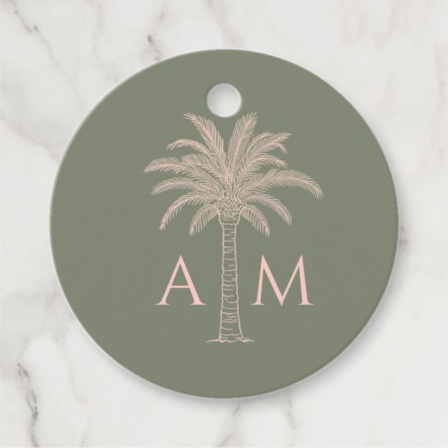 Initial Palm Wedding Favor Tag (Front)