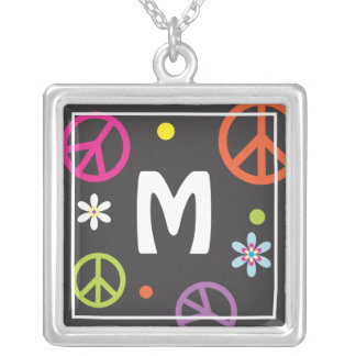 Initial Peace Sign Necklace