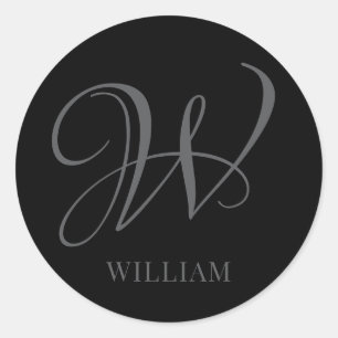 Initial Personalized Elegant Black Grey Monogram Classic Round Sticker