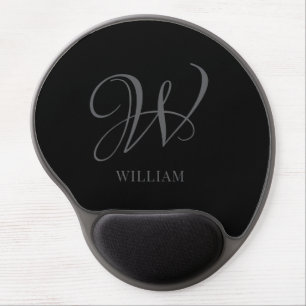 Initial Personalized Elegant Black Grey Monogram  Gel Mouse Pad
