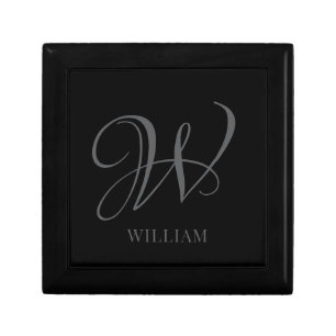 Initial Personalized Elegant Black Grey Monogram Gift Box