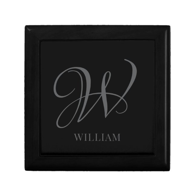 Initial Personalized Elegant Black Grey Monogram  Gift Box (Front)