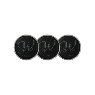 Initial Personalized Elegant Black Grey Monogram  Golf Ball Marker