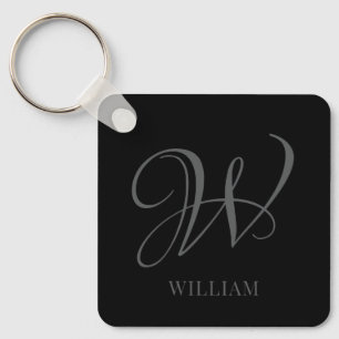 Initial Personalized Elegant Black Grey Monogram Keychain
