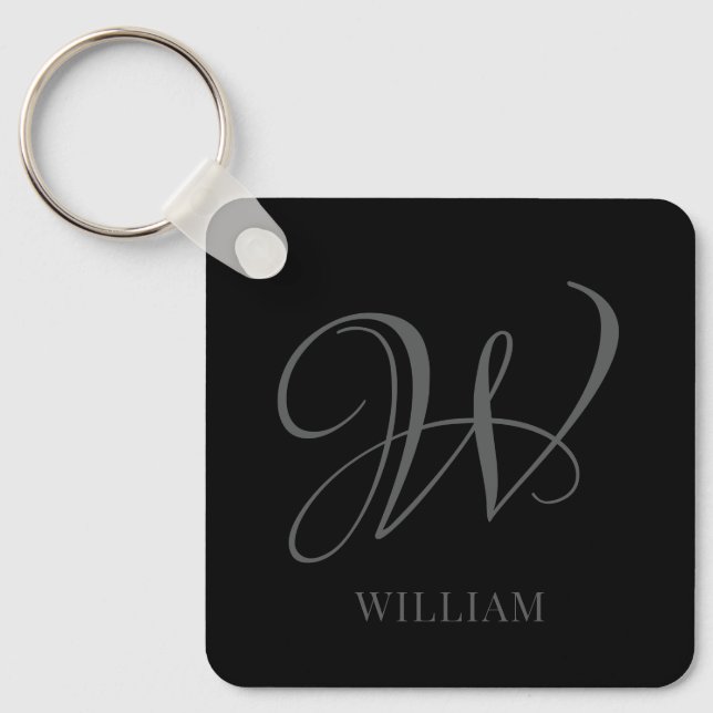 Initial Personalized Elegant Black Grey Monogram  Keychain (Front)