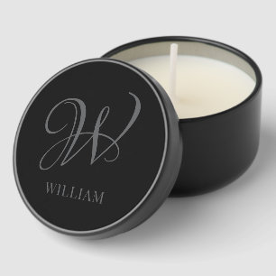 Initial Personalized Elegant Black Grey Monogram Mini Candle Favors