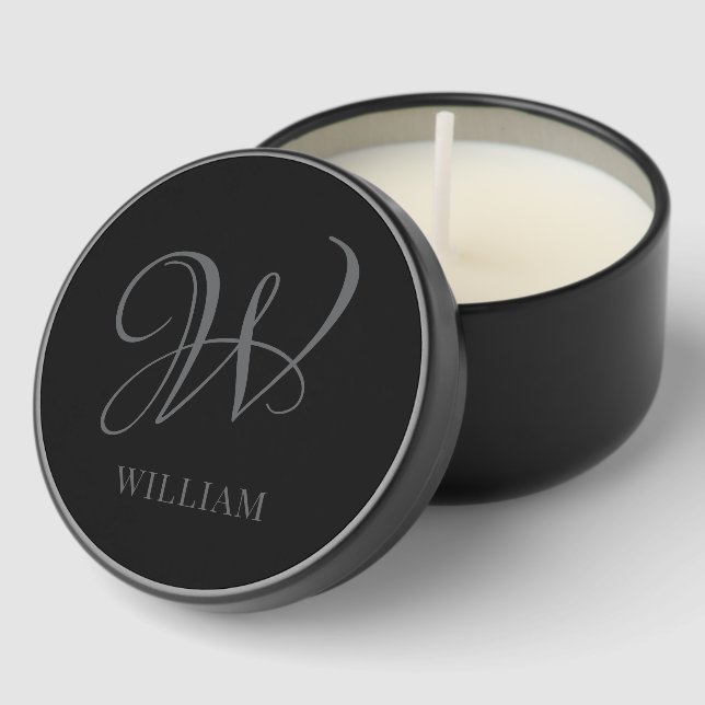 Initial Personalized Elegant Black Grey Monogram  Mini Candle Favors (Corner)