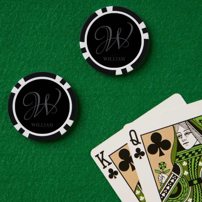Initial Personalized Elegant Black Grey Monogram  Poker Chips (Poker Table (Double))