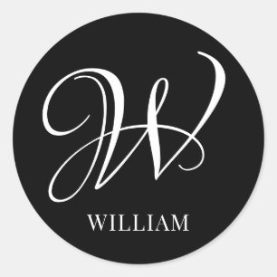 Initial Personalized Elegant Black Monogram  Classic Round Sticker