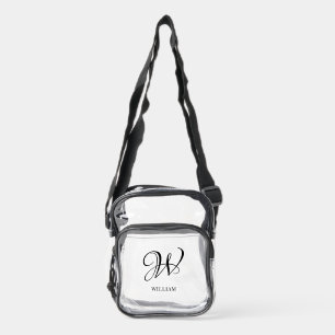 Initial Personalized Elegant Black Monogram  Clear Crossbody Bag