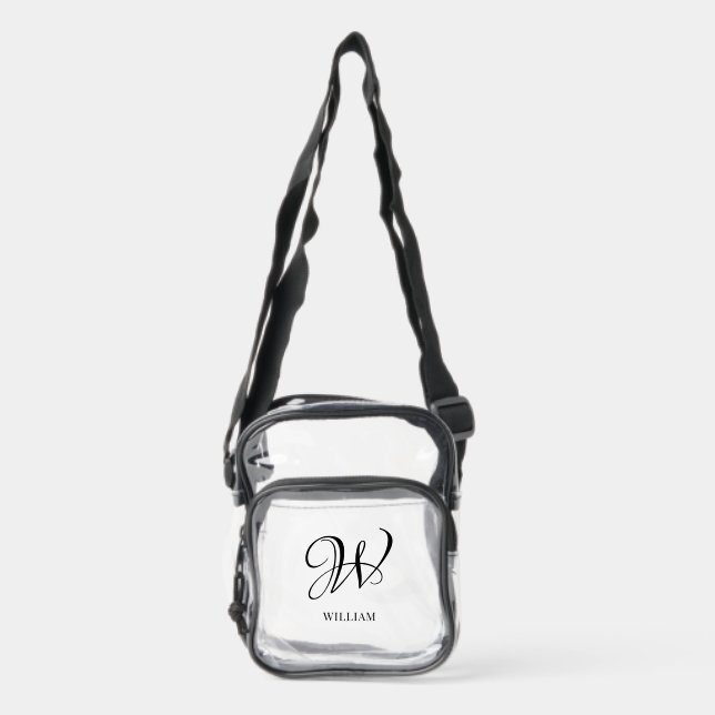 Initial Personalized Elegant Black Monogram  Clear Crossbody Bag (Front)