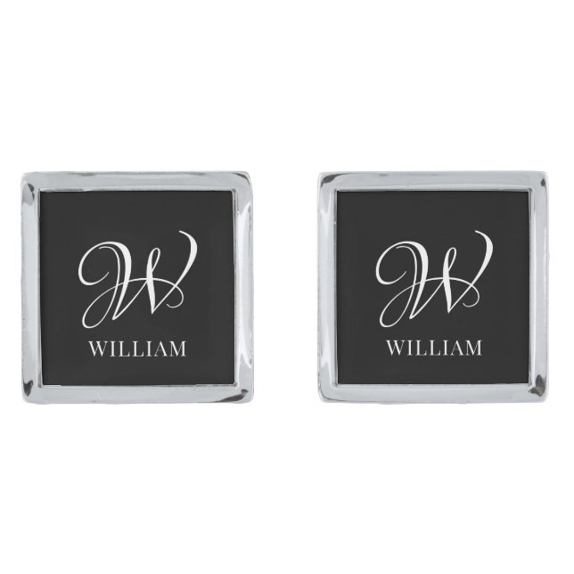 Initial Personalized Elegant Black Monogram  Cufflinks (Front)