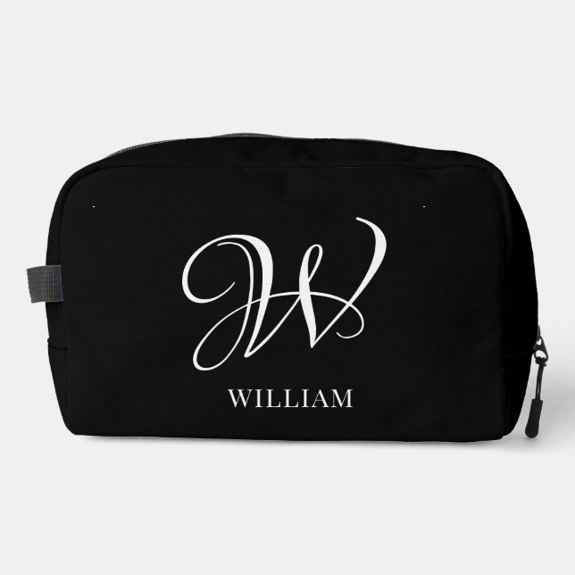 Initial Personalized Elegant Black Monogram  Dopp Kit (Front)