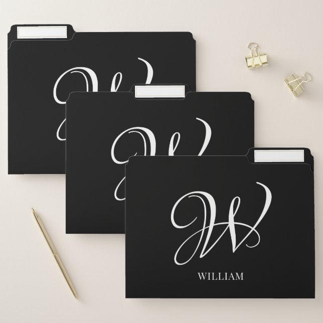 Initial Personalized Elegant Black Monogram  File Folder (Set)
