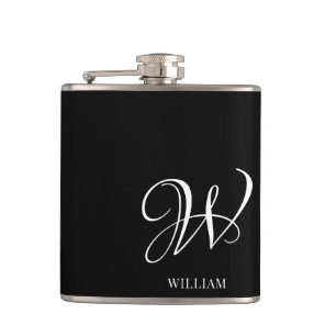 Initial Personalized Elegant Black Monogram  Flask