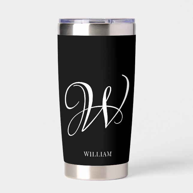 Initial Personalized Elegant Black Monogram  Insulated Tumbler (Front)