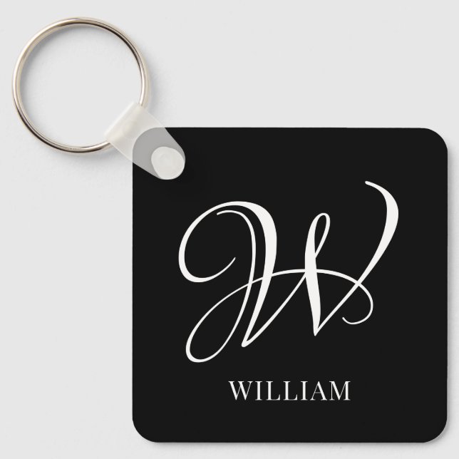 Initial Personalized Elegant Black Monogram  Keychain (Front)