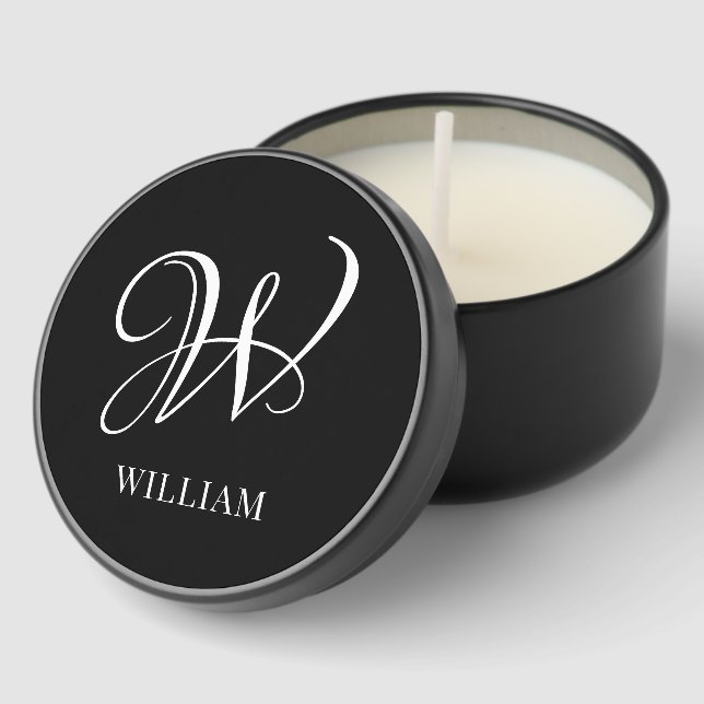 Initial Personalized Elegant Black Monogram  Mini Candle Favors (Corner)
