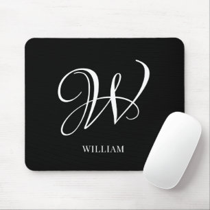 Initial Personalized Elegant Black Monogram  Mouse Pad