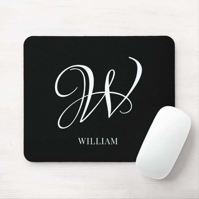 Initial Personalized Elegant Black Monogram  Mouse Pad (With Mouse)