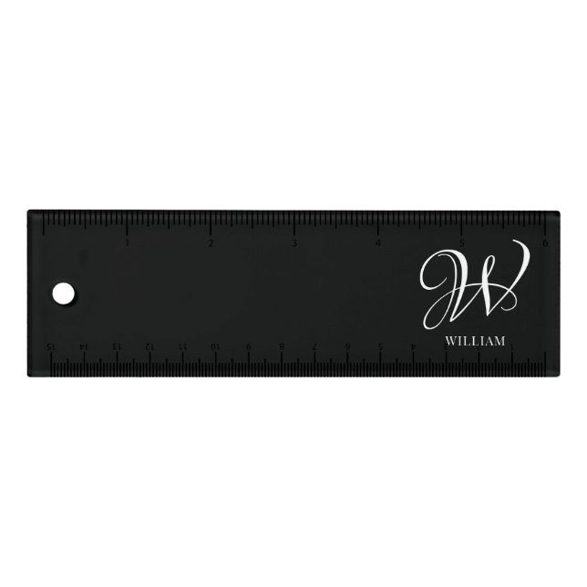 Initial Personalized Elegant Black Monogram  Ruler (Front)
