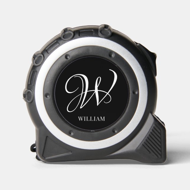 Initial Personalized Elegant Black Monogram  Tape Measure (Front)