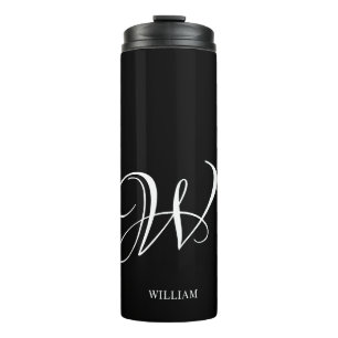Initial Personalized Elegant Black Monogram Thermal Tumbler