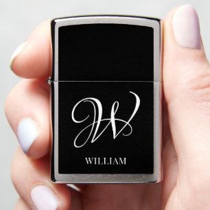 Initial Personalized Elegant Black Monogram  Zippo Lighter