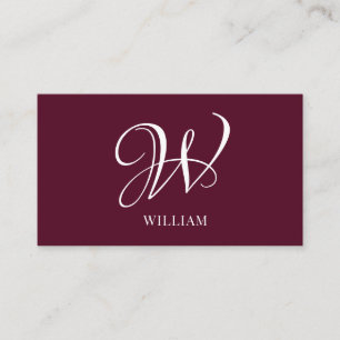Initial Personalized Elegant Burgundy Monogram Business Card
