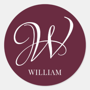 Initial Personalized Elegant Burgundy Monogram Classic Round Sticker