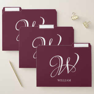 Initial Personalized Elegant Burgundy Monogram File Folder