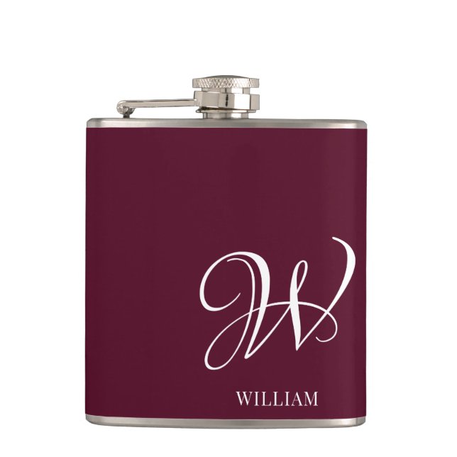 Initial Personalized Elegant Burgundy Monogram  Flask (Front)