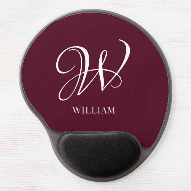 Initial Personalized Elegant Burgundy Monogram  Gel Mouse Pad (Front)