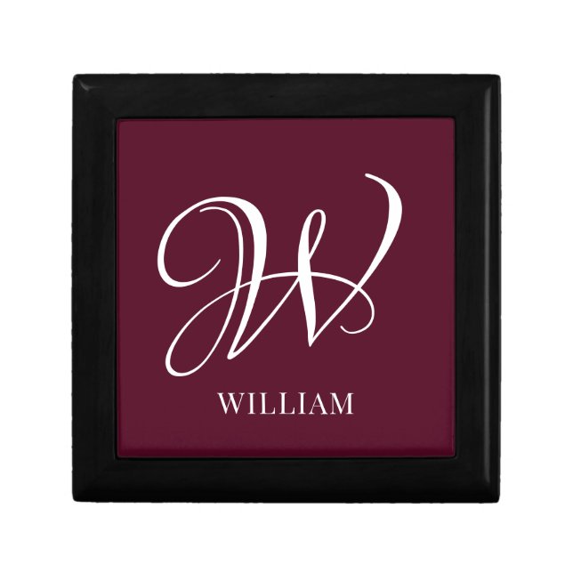Initial Personalized Elegant Burgundy Monogram  Gift Box (Front)