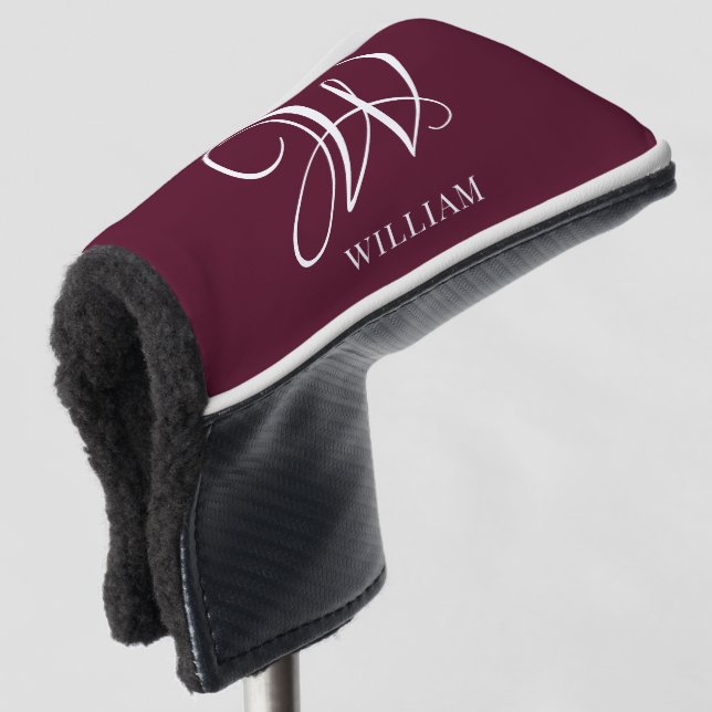 Initial Personalized Elegant Burgundy Monogram  Golf Head Cover (3/4 Front)