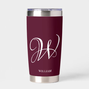 Initial Personalized Elegant Burgundy Monogram Insulated Tumbler