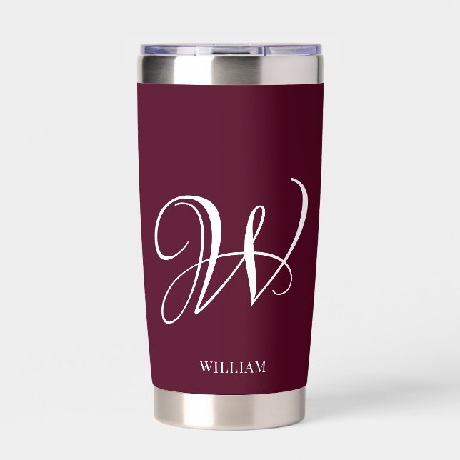 Initial Personalized Elegant Burgundy Monogram  Insulated Tumbler (Front)